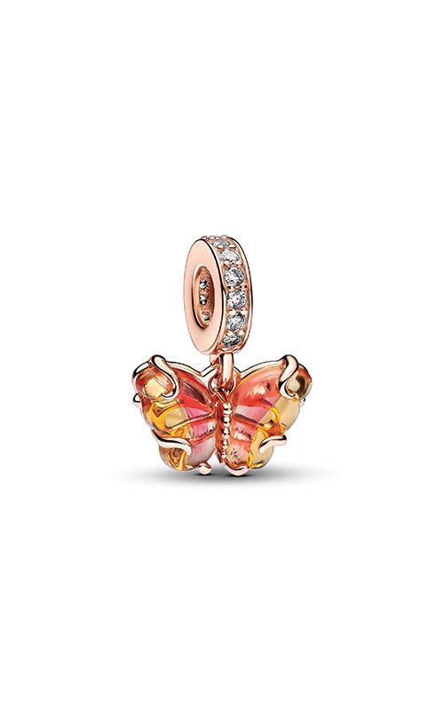 Pandora Pink & Yellow Murano Glass Butterfly Dangle Charm