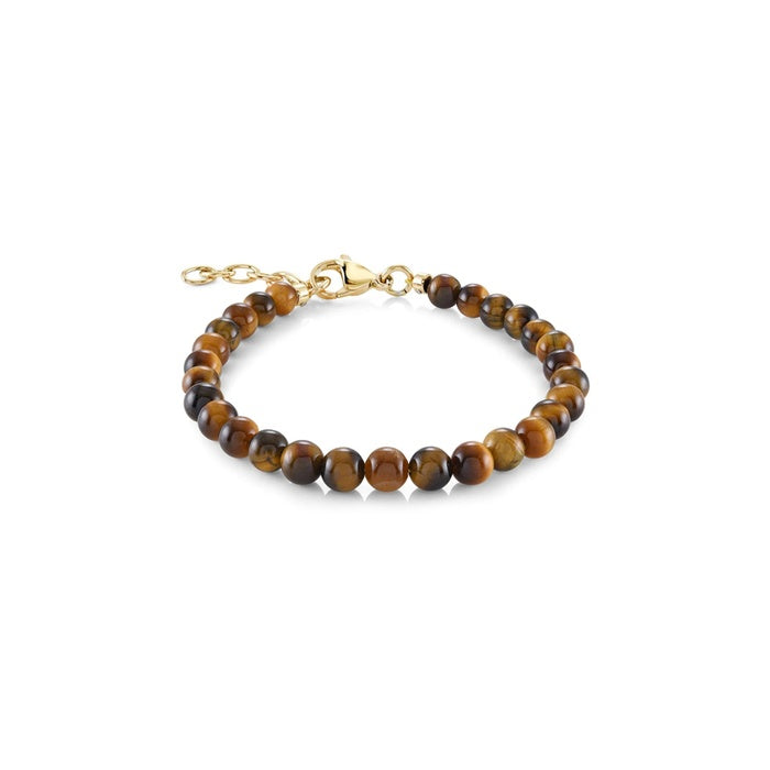 Italgem Junior Stainless Steel Gold IP 7" 4mm Adjustable Tiger's Eye Bead Bracelet BB-428