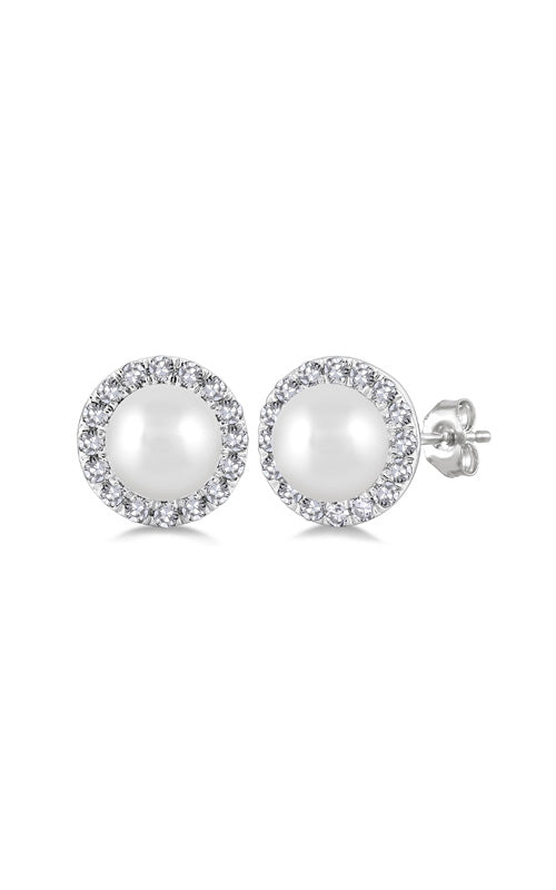 Albert's 10k White Gold 4.5mm Pearl .13ctw Diamond Halo Earrings 565A8TSERWPWG