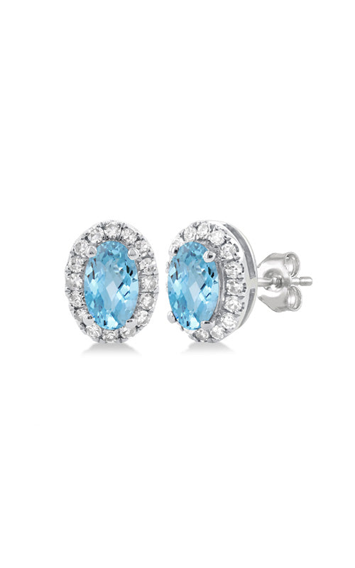 Albert's 10k White Gold Oval Aquamarine .13ctw Diamond Halo Earrings 58698TSERAQWG-OV
