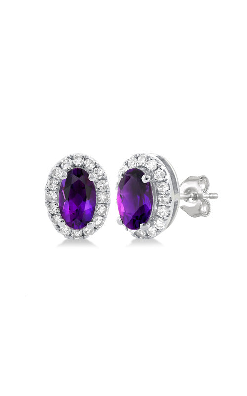 Albert's 10k White Gold Oval Amethyst .13ctw Diamond Halo Earrings 58698TSERAMWG-OV