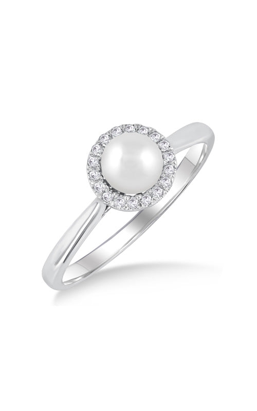 Albert's 10k White Gold 5mm Pearl .07ctw Diamond Halo Ring 565A9TSWPWG
