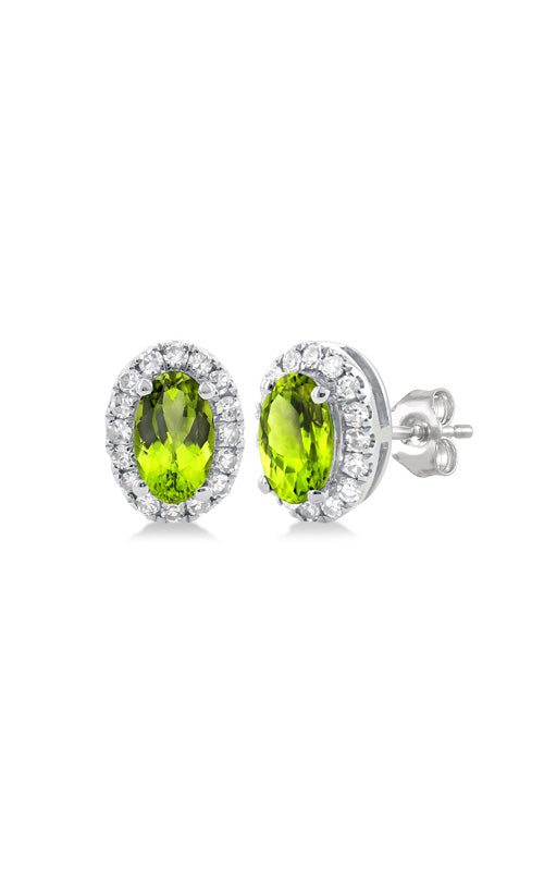 Albert's 10k White Gold .56ctw Oval Peridot .13ctw Diamond Halo Earrings 58698TSERPEWG-OV