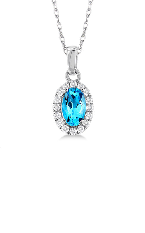 Albert's 10k White Gold 1/4ct Oval Blue Topaz .07ctw Diamond Halo Pendant 58699TSPDBTWG-OV