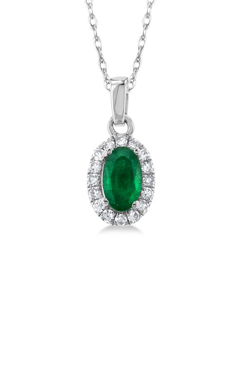 Albert's 10k White Gold 1/4ct Oval Emerald .07ctw Diamond Halo Pendant 58699TSPDEMWG-OV