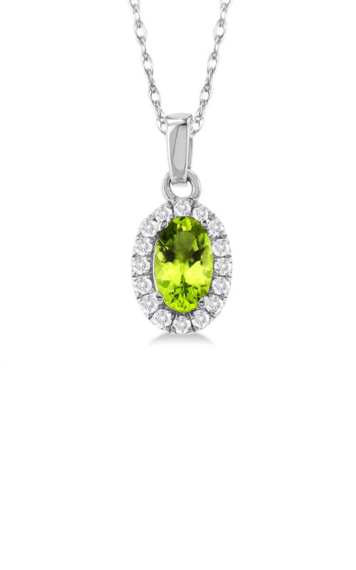 Albert's 10k White Gold 1/4ct Oval Peridot .07ctw Diamond Halo Pendant 58699TSPDPEWG-OV