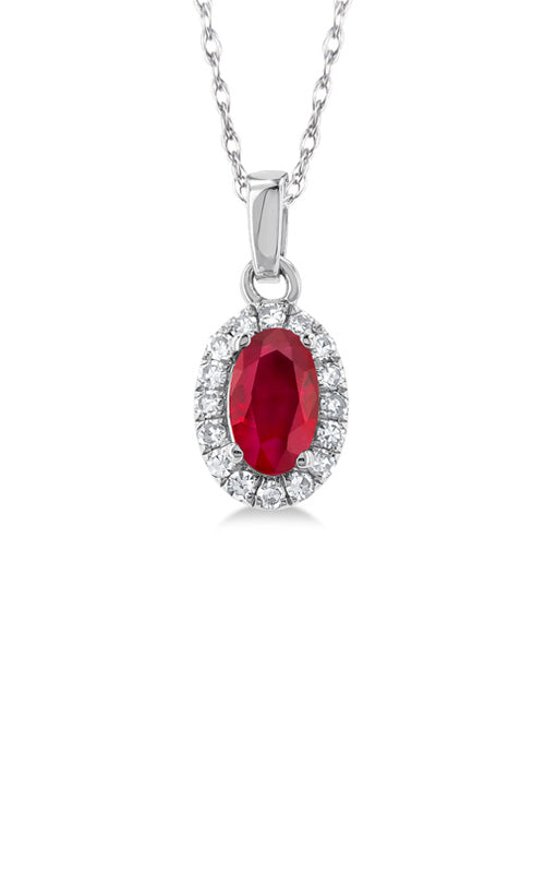 Albert's 10k White Gold 1/4ct Oval Ruby .07ctw Diamond Halo Pendant  58699TSPDRBWG-OV