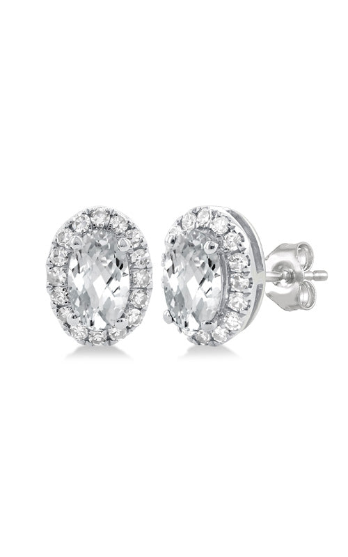 Albert's 10k White Gold .56ctw Oval White Topaz .13ctw Diamond Halo Earrings 58698TSERWTWG-OV