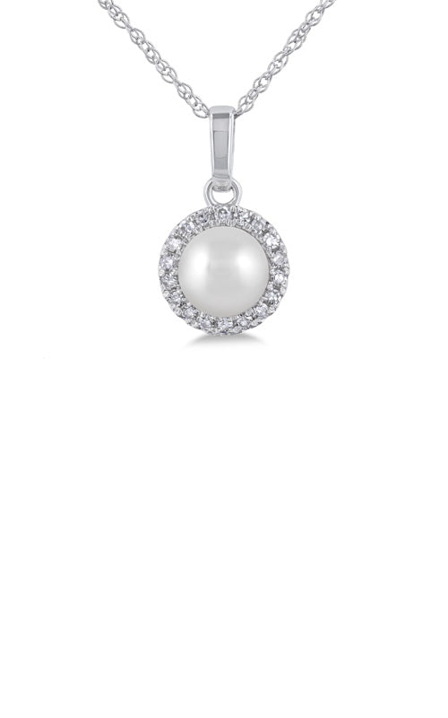 Albert's 10k White Gold 5mm Pearl .07ctw Diamond Halo Pendant 565A9TSPDWPWG