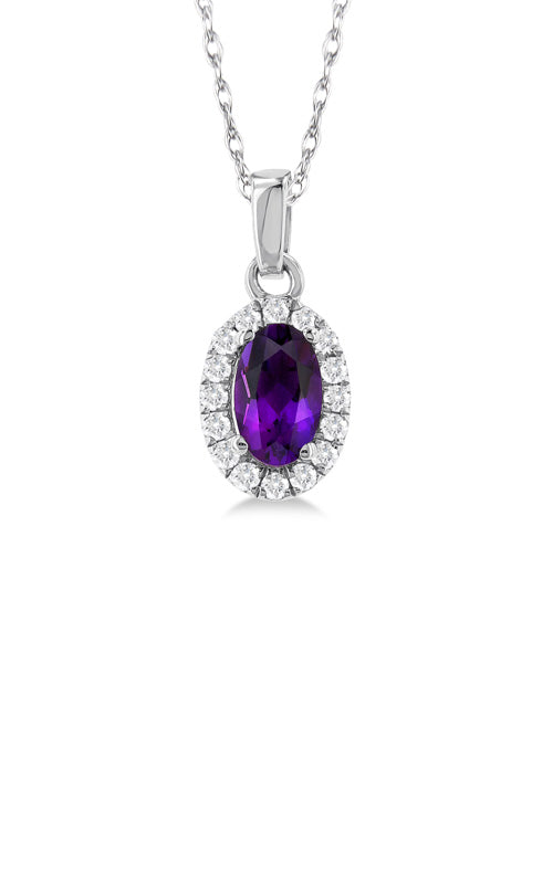 Albert's 10k White Gold 1/4ct Oval Amethyst .07ctw Diamond Halo Pendant 58699TSPDAMWG-OV