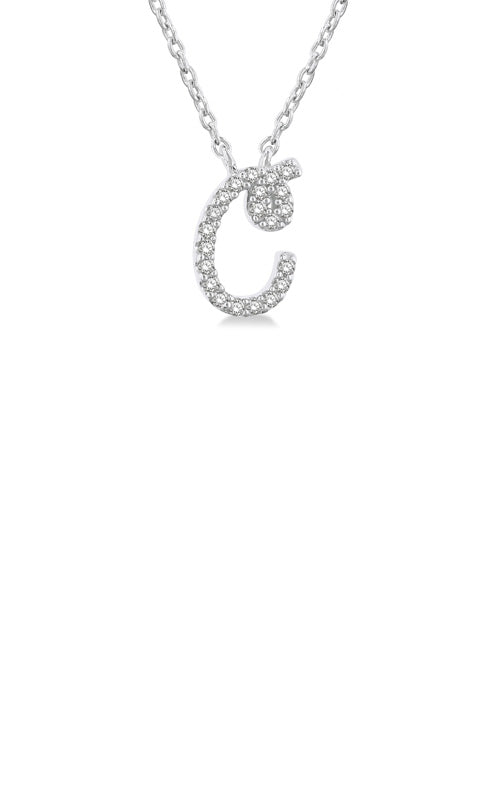 Albert's 10k White Gold 18 Inch .05ctw Diamond Script Initial C Pendant 90469TSPDWG-C