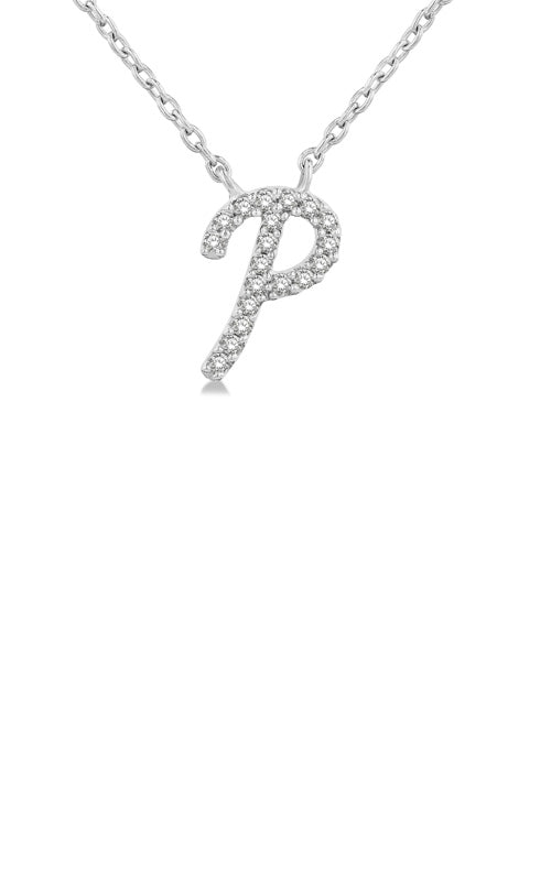 Albert's 10k White Gold 18 Inch .05ctw Diamond Script Initial P Pendant 90469TSPDWG-P