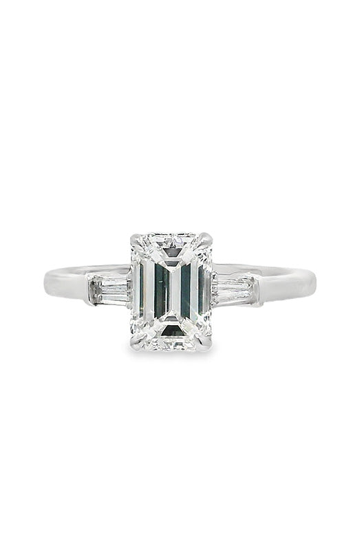 Albert's 14k White Gold 1.50ct Emerald G VVS2 .24ct Tapered Baguettes Solitaire Engagement Ring 1504019401-HWENG
