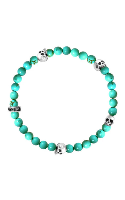 King Baby Sterling Silver 6mm Turquoise Beaded Skull Bracelet K40-5528-TUR