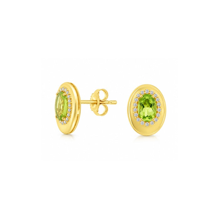 Albert's Yellow Gold .95ctw Oval Peridot and .14ctw Diamond Stud Earrings H4167X