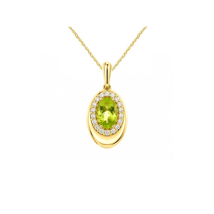 Albert's 14k Yellow Gold .77ct Oval Peridot and .15ctw Diamond Necklace H4166X