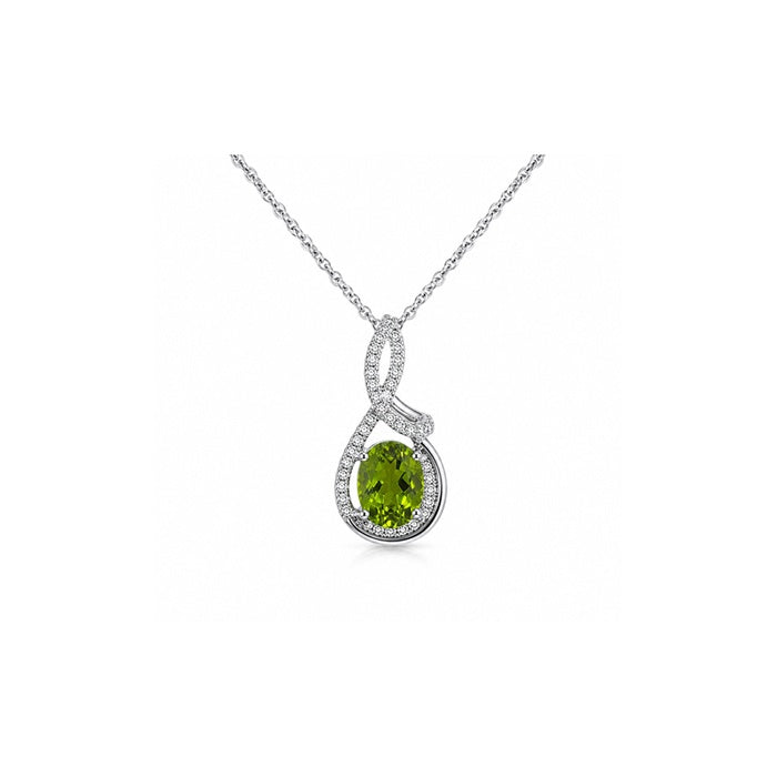 Albert's 14K White Gold 18'' Oval Peridot and 31ctw Diamond Necklace WC9941X