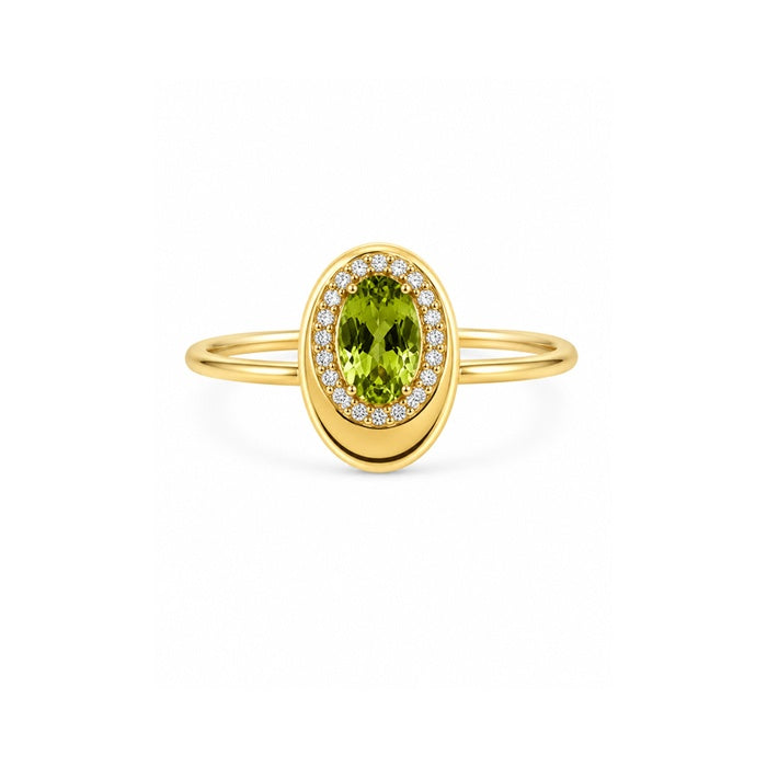 Albert's 14k Yellow Gold .77ct Oval Peridot and .15ctw Round Diamond Halo Ring H4168X