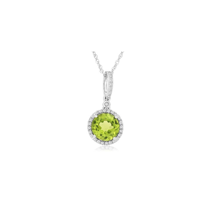 Albert's 14K Yellow Gold 1.80ct Round Peridot and .12ctw Diamond Necklace With 18'' Chain C6063X