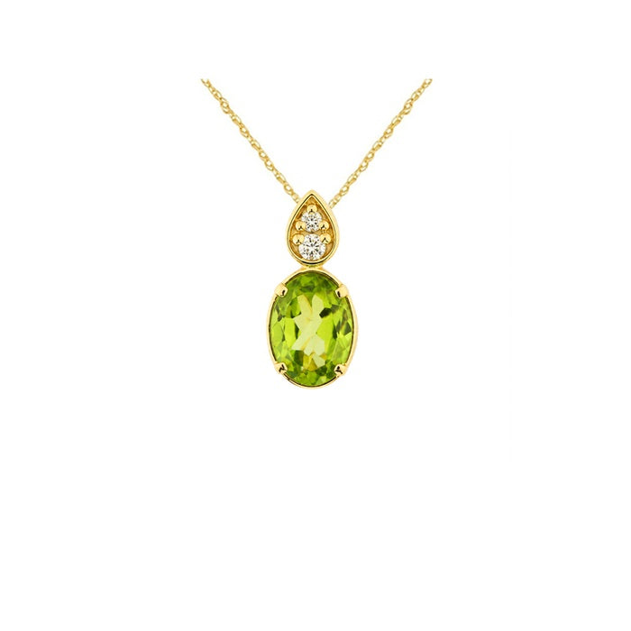 Albert's 14k Yellow Gold .77ctw Oval Peridot and .04ctw Diamond Necklace H4169X