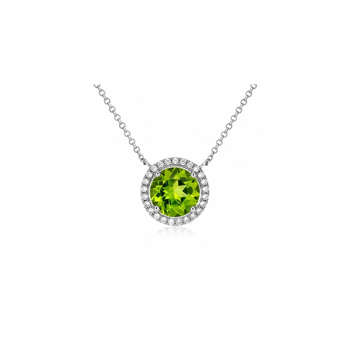 Albert's 14K White Gold 2ct Round Peridot and .14ctw Diamond Necklace with 18'' Chain WC6135X