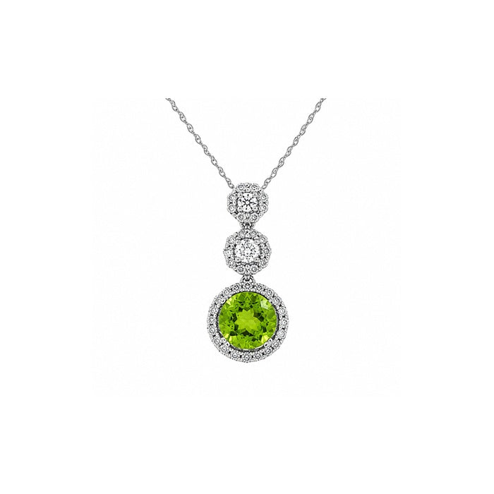 Albert's 14k White Gold .95ct Peridot Round and .29ctw Diamond Necklace With 18" Chain WC6615X