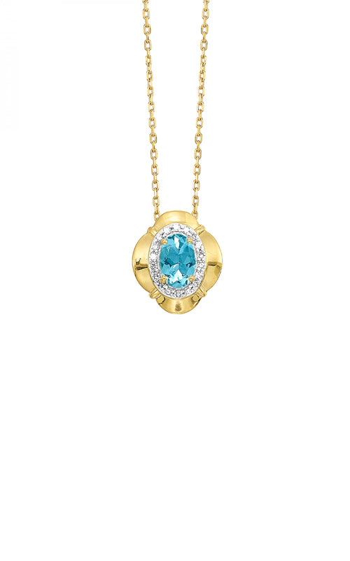 Albert's 10k Yellow Gold 1/2ct Blue Topaz and 1/20ctw Diamond Halo Necklace with 18" Chain PD11134-1YSCB