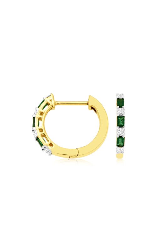 Albert's 14k Yellow Gold .28ctw Emerald and .20ctw Diamond Hoop Earrings H2018EM