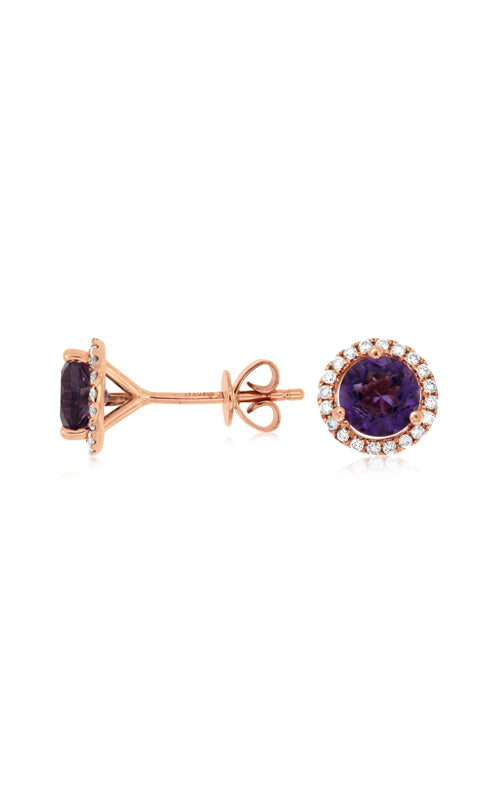 Albert's 14k Rose Gold 1.10ctw Amethyst and .16ctw Diamond Halo Stud Earrings PC6405A