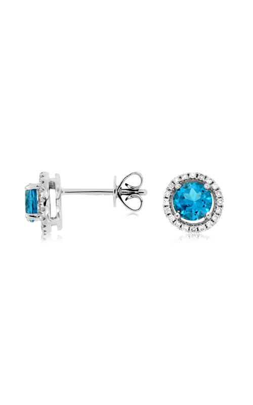 Albert's 14k White Gold 1.16ctw Blue Topaz and .15ctw Diamond Halo Stud Earrings WC7939B