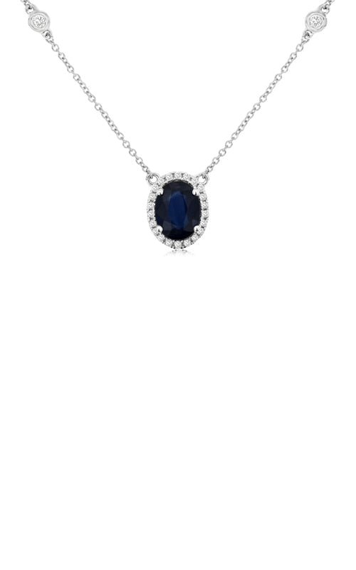 Albert's 14k White Gold 1.47ctw Oval Blue Sapphire and .27ctw Diamond Necklace WH1070S