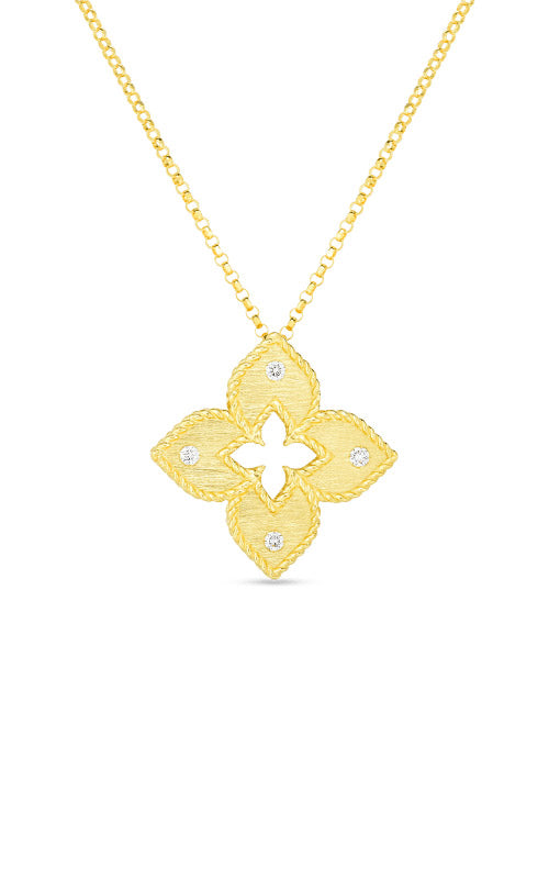 Roberto Coin 18k Yellow Gold .06ctw Venetian Princess Flower Necklace with 18" Chain 7772824AYCHX