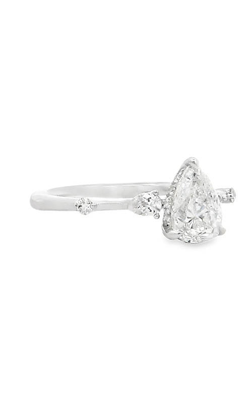 Ashleyl Sidestone Pear 14K White Gold Engagement Ring