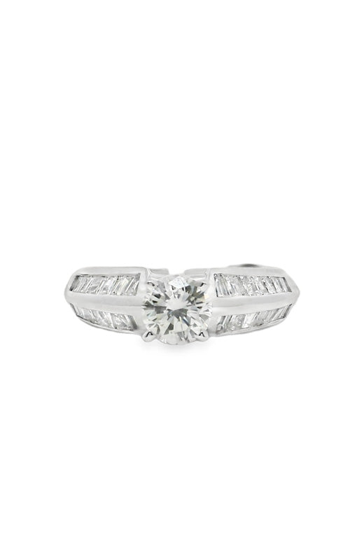 Albert's 14k White Gold .63ct Round Center Diamond .70ct Baguette Diamond Engagement Ring 290321-341748-A