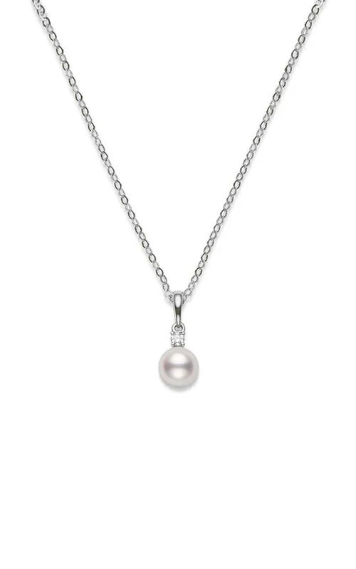 Mikimoto 18k White Gold 18" 7-7.5mm A+Pearl and .05ct Diamond Necklace PPS 702D W