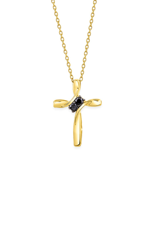 Albert's 10k Yellow Gold .10ctw Black Diamond Cross Necklace 2440710100Y-06
