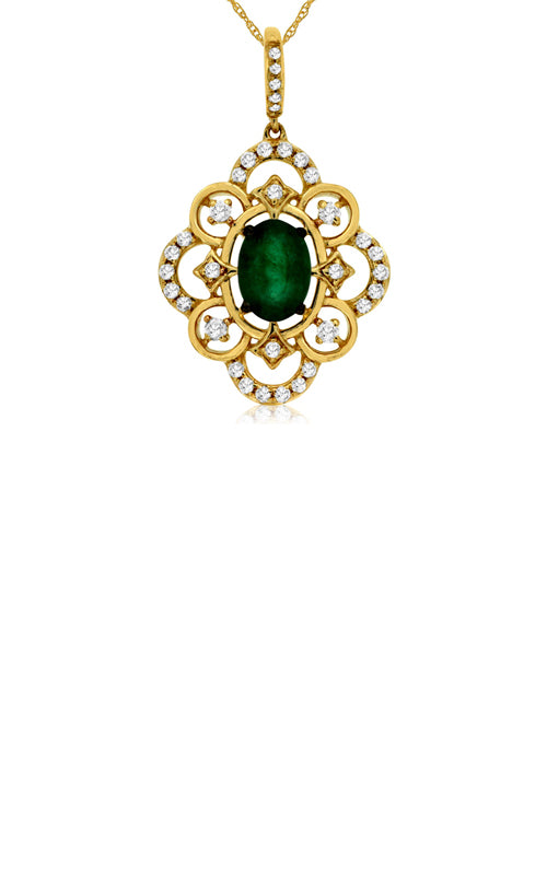 Albert's 14k Yellow Gold .70ct Emerald and .24ct Diamond Necklace C7765E