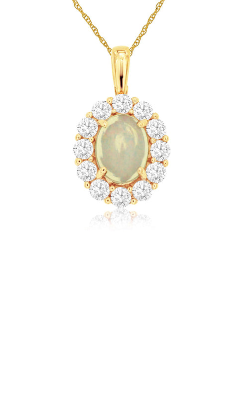 Albert's 14k Yellow Gold .90ct Opal and .75ctw Diamond Necklace C8427F