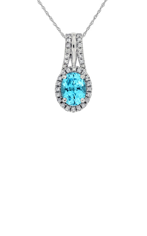 Alberts 14k White Gold 1.50ct Blue Topaz and .24ctw Diamond Necklace WC6327B