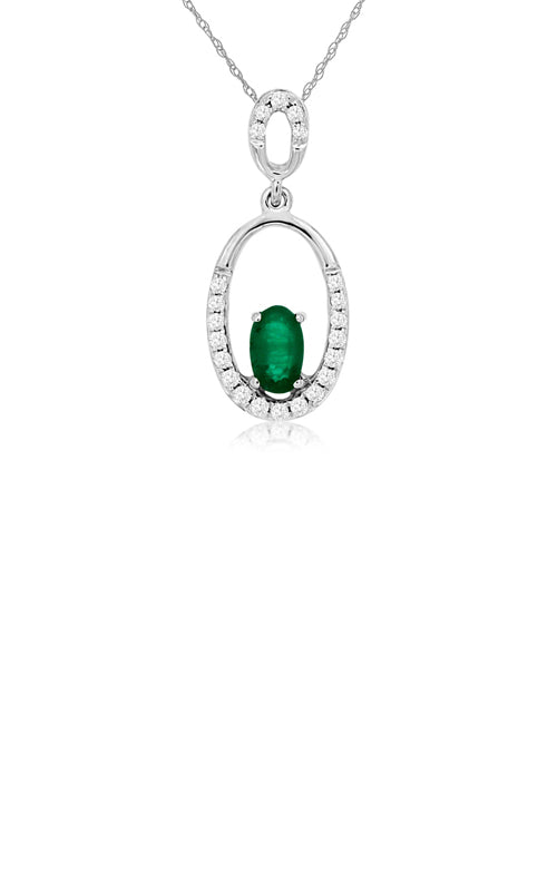 Albert's 14k White Gold .20ct Oval Emerald and .10ctw Diamond Necklace WC6485E