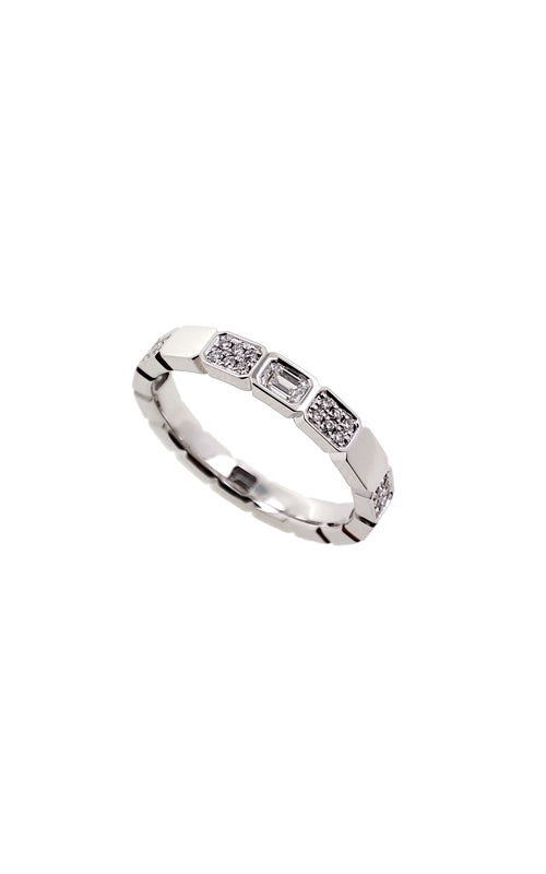 Ashley Lauren 18k White Gold 3mm .17ct Round and .62ct Emerald Diamond Bezel Band R1364-3-18W