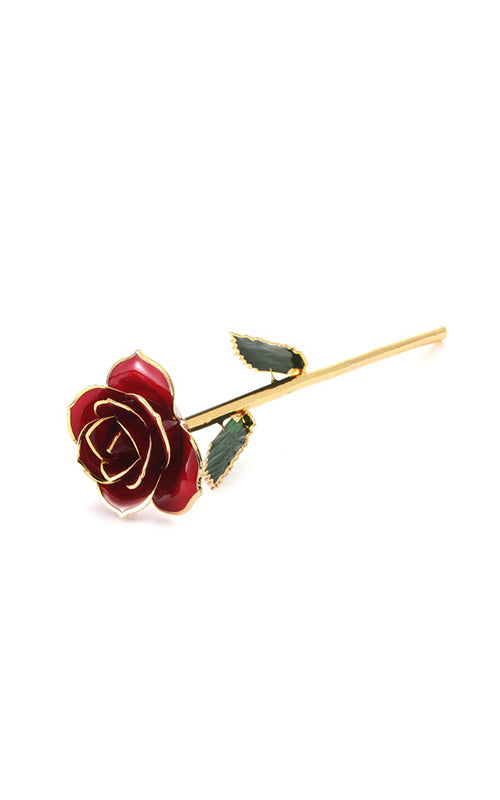 Albert's Lacquer Dipped Gold Trimmed Red Rose With Box and Stand D-1
