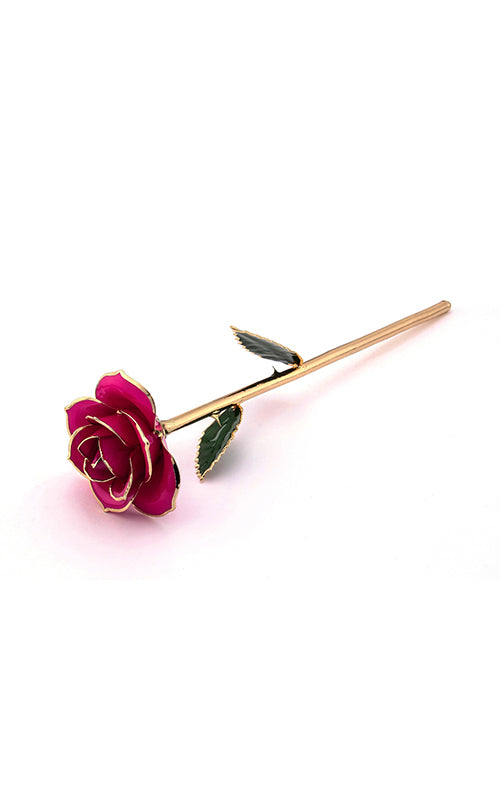 Albert's Lacquer Dipped Gold Trimmed Rose Red Rose With Box and Stand