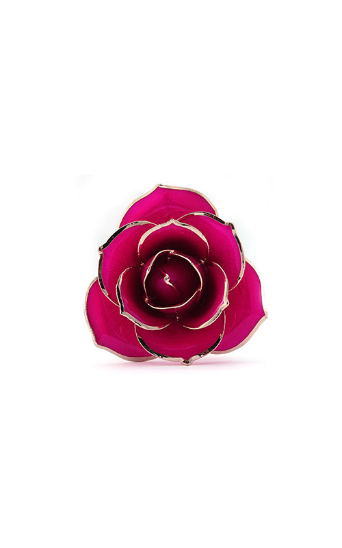 Albert's Lacquer Dipped Gold Trimmed Rose Red Rose With Box and Stand