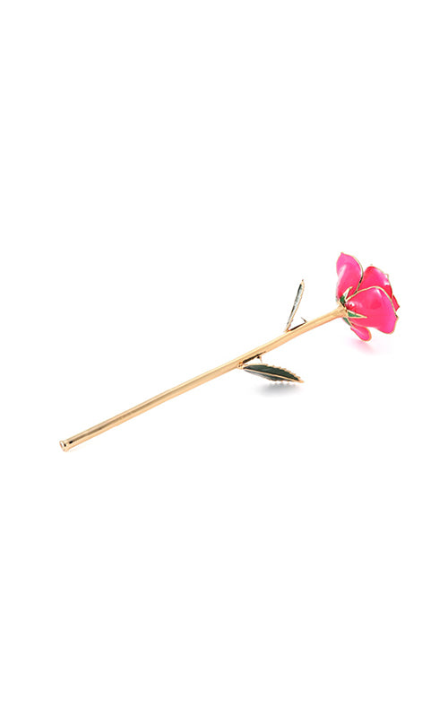 Albert's Lacquer Dipped Gold Trimmed Pink Rose With Box and Stand