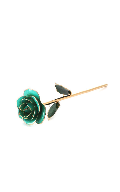 Albert's Lacquer Dipped Gold Trimmed Mint Blue Rose With Box and Stand