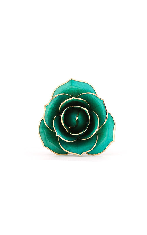 Albert's Lacquer Dipped Gold Trimmed Mint Blue Rose With Box and Stand