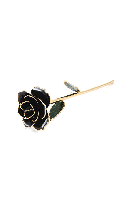 Albert's Lacquer Dipped Gold Trimmed Black Rose With Box and Stand D-9