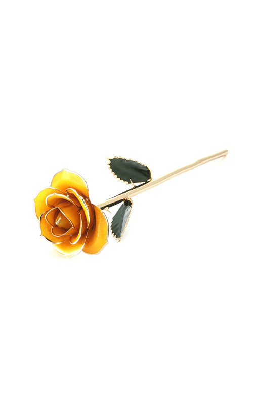 Albert's Lacquer Dipped Gold Trimmed Yellow Rose With Box and Stand D-8