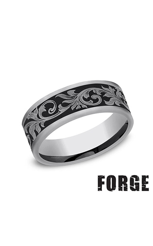 Benchmark Men’s Tungsten Forge 7MM Flat Vintage Script Comfort Fit Wedding Band CF847391TG10